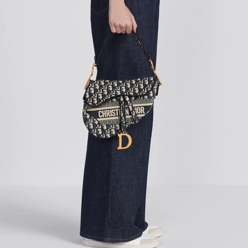 NEW! Authenticated Saddle Hand Bag Blue Dior Oblique Embroidery Iconic MSRP$5100 - Picture 4 of 16